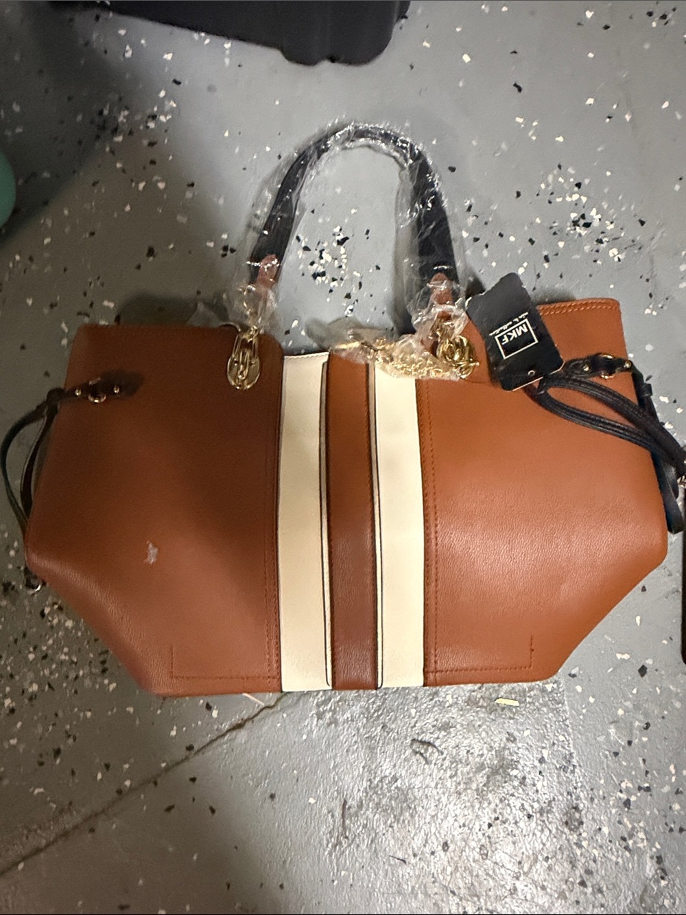 Women’s Tan and Cream Stripe Tote Bag